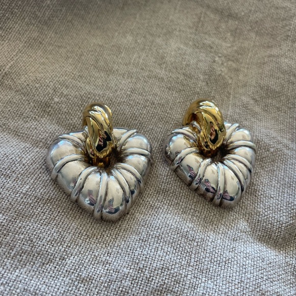 Vintage Une Ligne Paris French Designer Big Door Knocker Clip Earrings signed - Picture 3 of 7